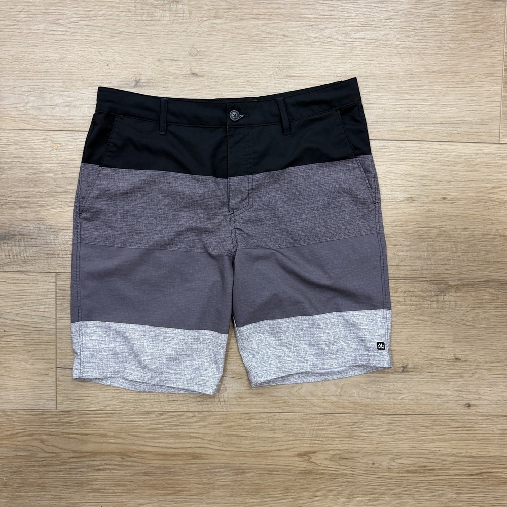 Micros Hybrid Shorts Men's Size 30 Gray Black Colorblock Stretch Board Shorts
